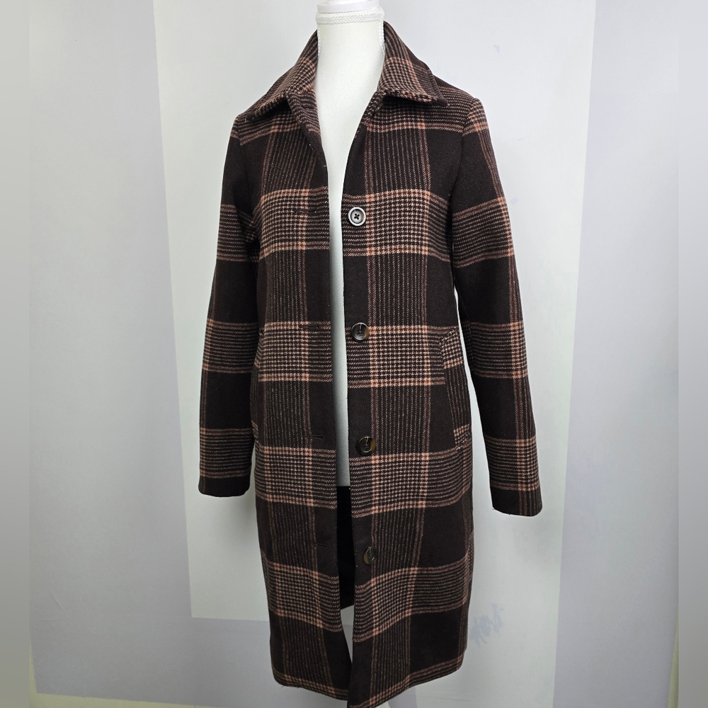 Abercrombie & Fitch Women Brown Houndstooth Gingham Wool Blend Jacket, Sz XXS